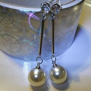 🌟BOUTIQUE SILVER&CZ 💎DIAMOND PEARL DROO EARRINGS